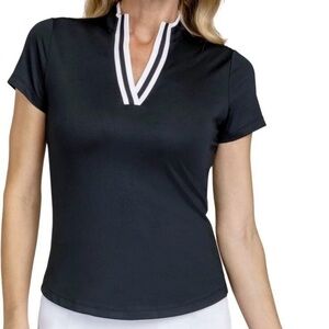 Tail White Label Womens Black Sleeveless Golf Polo V Neck UPF 50+ Pickleball L
